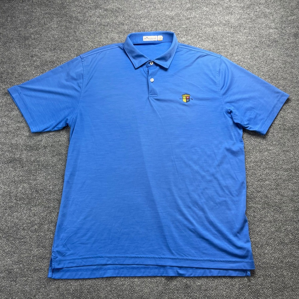 Peter Millar Featherweight UPF 50+ Polo Shirt Mens Large Blue Old Warson CC Logo